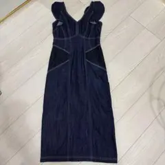 Ruffled Shoulder Denim Midi Dress Sサイズ