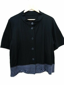 【極美品】慈雨 ジウ センソユニコ 半袖ジャケット ブラウス シャツ ハイネック 黒 Lサイズ40 ■L25711SSA22-211218-50-3