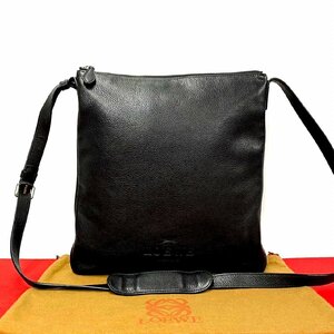 ほぼ未使用 希少品 LOEWE ロエベ ロゴ エンボス レザー 本革 ナイロン ショルダーバッグ ポシェット サコッシュ ブラック 黒 b24-6