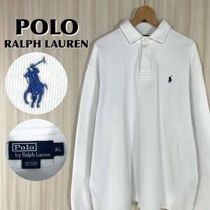 ☆入手困難☆厚手生地☆POLO ポロバイラルフローレン 刺繍ポニー 長袖ラガーシャツ ポロシャツ US規格XL ホワイト 白 アメカジ 90s 古着