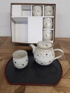 Y 陶器１★未使用★愛陶 アイトー 急須 湯呑 5客 茶器 茶道具 煎茶具 陶器 和食器 来客用 普段使い 未検品 現状