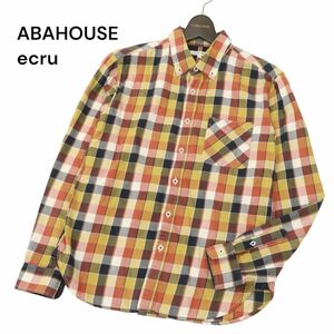 美品★ ABAHOUSE ecru アバハウス エクリュ 通年 長袖 ボタンダウン チェック シャツ Sz.2　メンズ　C4T06916_7#C