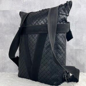 美品 BOTTEGA VENETA ボッテガヴェネタ ニューラバー バックパック リュック ビジネス レザー ファスナー A4ステッチ メンズ 通勤 通学