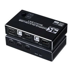 kvm 切替器 hdmi 2x1 kvmスイッチ hdmi 2入力1出力 KVM HDMIスイッチデュアルディスプレイ 2 ポートUSB2.0ハブ 4K 60Hz HDMI KVMスイッチ