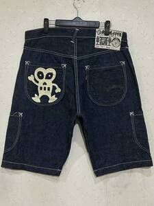 ※新 恵美寿神頭 EVISU エヴィス エビス LOT 2001 ブラックカモメカーゴセルビッチハーフショートデニム 濃紺大きいサイズ 36 　　 BJBD.H