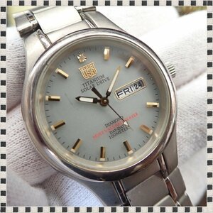 エルジン FK-1201-C グレー文字盤 デイデイト チタン ソーラー 36mm メンズ 腕時計 稼動品 ELGIN