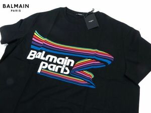 BALMAIN PARIS バルマン メンズ レインボー ロゴ Tシャツ 新作 / VH1EH000-G016-AAA ブラック・M