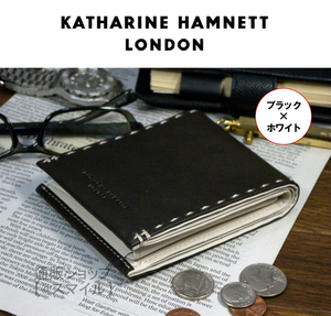 二つ折り財布 キャサリンハムネット KATHARINE HAMNETT スリム スマート キャッシュレス ミニ財布 本革 ブラック 黒