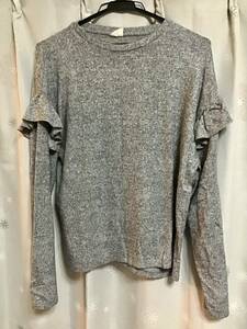 良品【zara kids/ザラキッズ】フリル長袖Tシャツ/164cm★グレー★ごま塩★女の子★USED