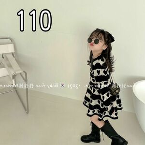 110 ニットワンピース ワンピース 子供服 キッズ ハート 韓国 白 黒 女の子 ニットワンピ ニット 冬服 子供 ハート