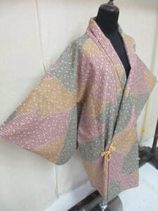 1円 良品 正絹 道中着 和装コート 松皮菱 幾何学 抽象 高級 袷 身丈92cm 裄68cm【夢職】★★★