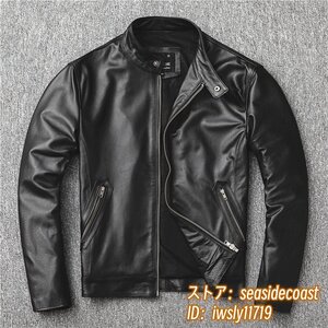 新品特売 最上級*ナッパ 本革 レザージャケット ライダー 牛革 ライダース バイクジャケット メンズバイクウェア 革ジャン 超豪華 細身 L