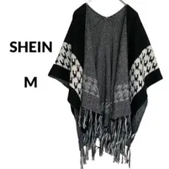 S1246【SHEIN シーイン】M　ポンチョ風 前開きカーディガン　千鳥格子