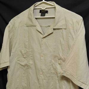 古着●キューバシャツ 半袖 カーキ 2XL 身丈84ｘ身幅68 飾りボタンなし多数・汚れ xwp