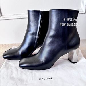 セリーヌ CELINE 美品 フィービー期 バンバン ショートブーツ ヒール ミディアム ブーツ レザー 黒 ブラック 37 1/2 24.5cm