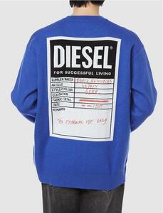 極美品/現行タグ/Lサイズ●DIESEL ディーゼル メンズ K-LUBBOCK バックロゴ ビッグラベル ニットセーター スウェット 肉厚 青 ブルー 秋冬