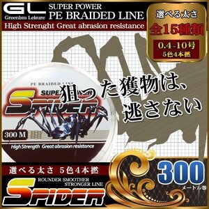 PEライン 5色4本組 300m巻 釣り糸 釣糸 1.5号