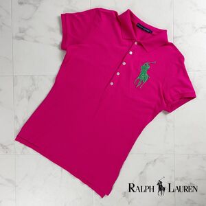 RALPH LAUREN ラルフローレン ビッグポニービーズ刺繍ポロシャツ トップス レディース ピンク 緑 サイズL*SC1050