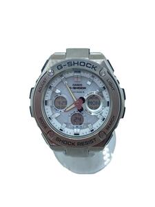 CASIO◆ソーラー腕時計・G-SHOCK/デジアナ/ステンレス/WHT/SLV