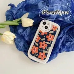 iPhone13proケース　オフホワイト　花柄　刺繍　北欧風　韓国　おしゃれ