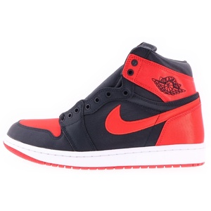 ナイキ WMNS AIR JORDAN 1 ウィメンズ エアジョーダン サテン ブレッド 61 ハイカットスニーカー ブラック/レッド FD4810-061 US11/28cm