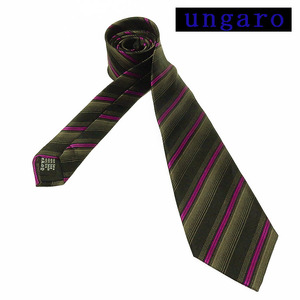 ungaro　イタリア製ネクタイ　黒×茶鼠　ストライプ　シルク100％　ウンガロ　メール便可　UNG04