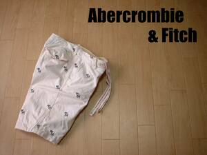 高級Abercrombie & Fitchビンテージ加工総柄刺繍ショートパンツW30ライトピンク正規アバクロンビー&フィッチハーフショーツキャンバス