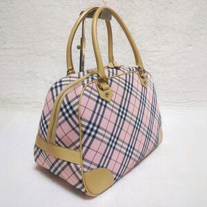 【美品・希少】BURBERRY BLUE LABEL バーバリーブルーレーベル ピンク系 ノバチェック ナイロン 牛革 ハンドバッグ ボストンバッグ 日本製