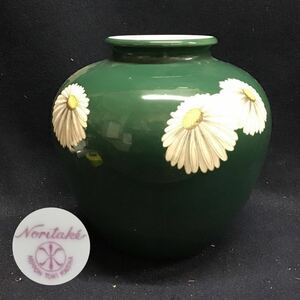 Noritake ノリタケ フラワーベース 花瓶 グリーン　花入　花瓶　壷　壺　菊模様　火鉢　則武　オールドノリタケ　日本陶器會社