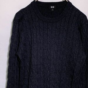 【美品】ユニクロ UNIQLO Mサイズ グレー ケーブルニット セーター 綿95% カシミア5%