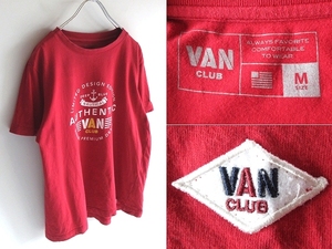 ネコポス対応 VAN CLUB ヴァン クラブ アンカー/マリンロゴプリント ロゴワッペン USA製コットン Tシャツ 半袖 カットソー M 赤 レッド