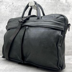 【美品/A4収納可】POTER ポーター ビジネスバッグ ブリーフケース ショルダー ハンド メンズ レザー本革 2way ブラック タンカー 斜め掛け