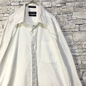 NAUTICA ノーティカ SUPER 100’s ロゴ刺繍長袖シャツ 白シャツ コットンシャツ ホワイト 16 34/35