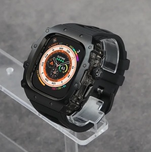 【高品質】Apple Watch 高級メタルケース クリスタルボタン シリコンベルト バンド ブラック/ブラック Ultra/9/8/7/6/5/4/se 44/45/49mm