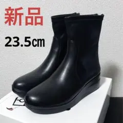 【新品】ストレッチコンフォートショートブーツ 本革レザー／バックZIP／ロゴ入り