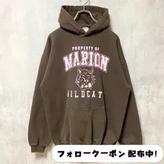 古着 used　GILDAN　ギルダン　長袖プリントパーカー　MARION　WILDCATS　猫　動物　アニマル　茶色　ブラウン