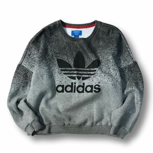 《良品◎》adidas アディダス★トレフォイル*ビッグロゴデザイン*ドロップショルダートレーナー*スウェット*グレー*サイズL(LW1546)◆S60