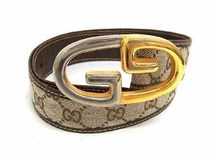 1円 ■美品■ GUCCI グッチ オールドグッチ ヴィンテージ GGキャンバス×レザー ベルト 表記サイズ 65-26 メンズ ベージュ系 FD1718