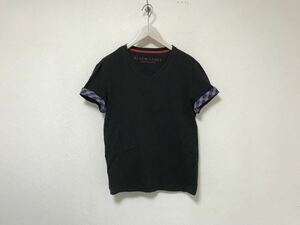 本物ブラックレーベルクレストブリッジBLACKLABELコットンVネックロゴ刺繍半袖TシャツメンズサーフアメカジビジネススーツL黒ブラック3