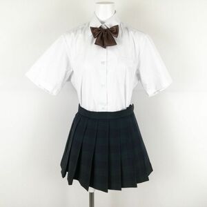 1円 ブラウス マイクロミニスカート リボン 上下3点セット 160 大きいサイズ 夏物 女子 学生服 中学 高校 白 制服 中古 ランクB NA7803