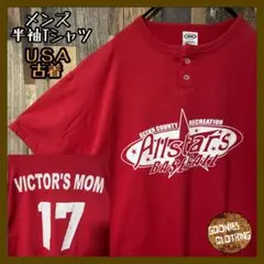 レッド M プリント チームロゴ スポーツ メンズ USA古着 半袖 Tシャツ