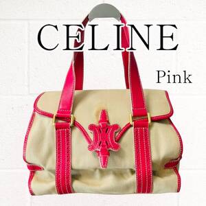 【訳アリ品】CELINE(セリーヌ)トートバッグ ハンドバッグ トリオンフ キャンバス ピンク