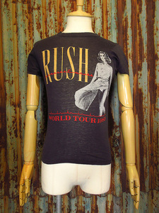 ビンテージ80’s●RUSHワールドツアー両面プリントTシャツ黒●230620k2-m-tsh-bn 1980sラッシュバンドバンT半袖ロック