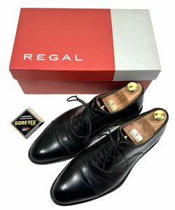 美品 REGAL GORE-TEX ストレートチップレザーシューズ 24.5 Sarto Recamier製木製シューツリー付 ゴアテックス 革靴 ビルラムソール 雨具