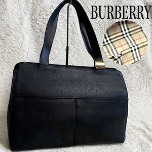 美品 BURBERRY オールレザー ノバチェック トートバッグ ゴールド金具 バーバリー 肩がけ ショルダーバッグ