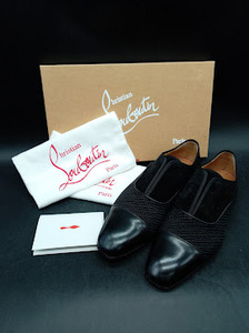 ▽【540】ルブタン ドレスシューズ / Christian Louboutin ALPHA MALE FLAT CALF ドレス レザー シューズ スリッポン 42 ブラック