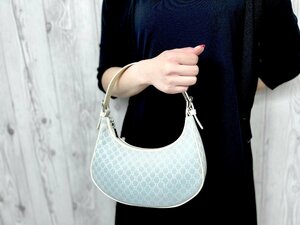 極美品 CELINE セリーヌ マカダム柄 ハンドバッグ ショルダーバッグ バッグ ナイロンキャンバス×レザー 水色系 72693