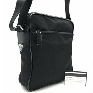 1円 良品 PRADA プラダ ナイロン テスート 三角ロゴ プレート ショルダー バッグ ブラック k2785