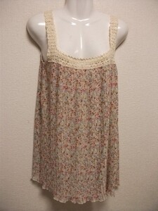 assk7-51☆green label relaxing　小花柄キャミチュニック　トップス　プルオーバー　アイボリー×赤系　