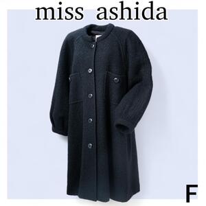 ミスアシダ　ロングコート　ウールコート　ボタン　黒　フリーサイズ　miss ashida 